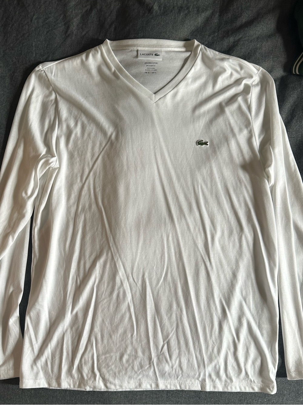 Authentic Lacoste White V-Neck T-Shirt Long sleeves - large (5)
